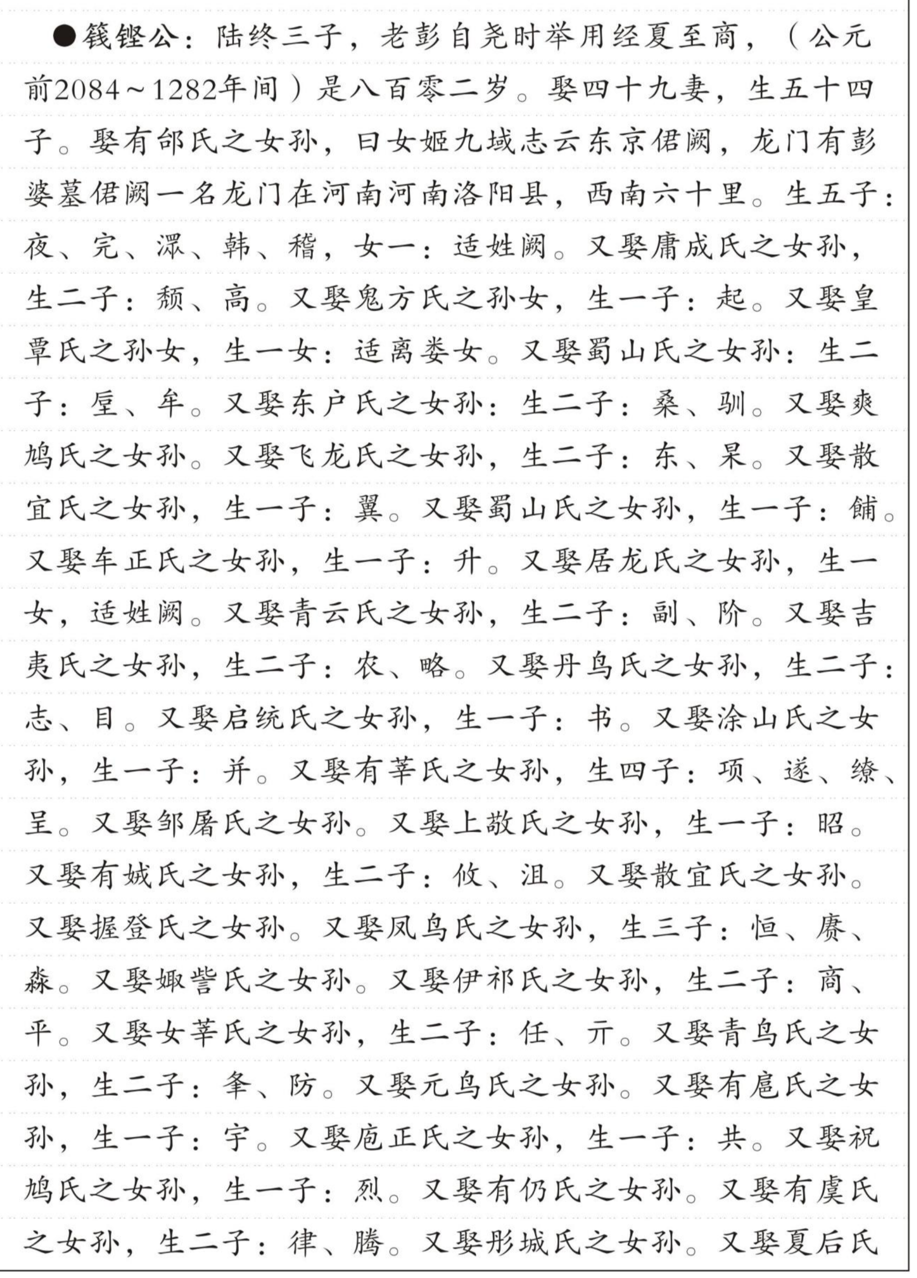 彭祖（篯铿） 的版面片段